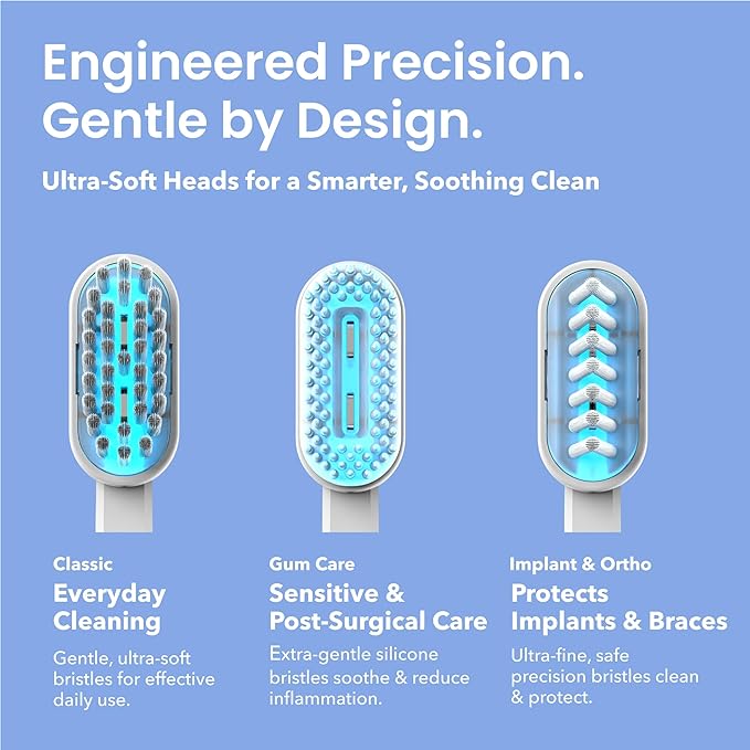 Bioelectric Orthodontic Toothbrush for Braces Care - Non Vibrating Dental Care Kit - Rechargeable Extra Soft Toothbrush for Sensitive Gums - Periodontal Oral Hygiene - 3 Brush Heads & Case