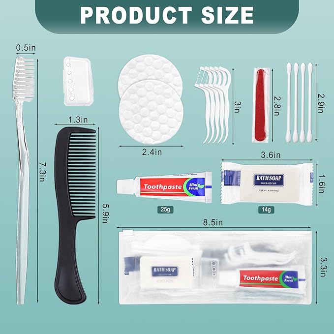 50 Sets Personal Hygiene Kit Bulk, Disposable Toothbrushes with Toothpaste Floss Comb Soap Cover and Vanity Kit, Toiletry Kits Homeless Supplies Bulk for Women,Men,Travel,Homeless