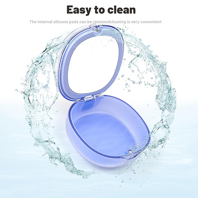 Double-layer Retainer Storage Case with Belt Chewing, Removal Tool, Cleaning Brush, Built in Mirror Orthodontic Retainer Container Case, Retainer Travel Case (blue)