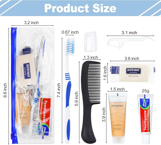 Pack of 10 Hygiene Kit, Hygiene Kit Bulk, Individually Packed, Travel Hygiene Kit with Toothbrush, Toothpaste, Comb, Shampoo, Soap and Floss Picks, Home, Suitable for Hotel, Camping, Travel