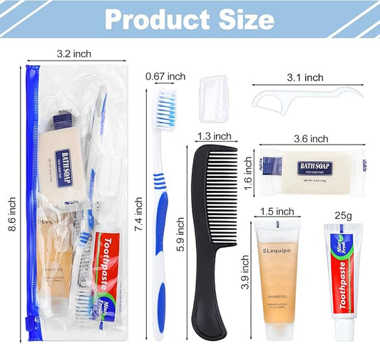 Pack of 10 Hygiene Kit, Hygiene Kit Bulk, Individually Packed, Travel Hygiene Kit with Toothbrush, Toothpaste, Comb, Shampoo, Soap and Floss Picks, Home, Suitable for Hotel, Camping, Travel