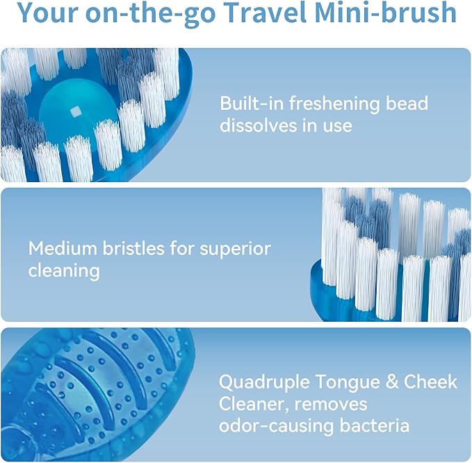 60 Count Disposable Mini Travel Toothbrushes Individually Wrapped, 5-in-1 Pre-Pasted Mini-Brush+Floss+Pick+Tongue Scraper, On The Go Portable Toothbrush with Freshening Bead, Coolmint