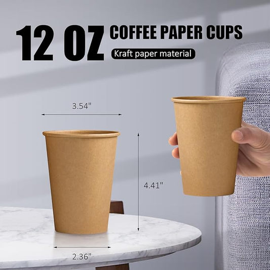 1000 Pack 12 OZ Paper Cups, Brown Kraft Disposable Paper Coffee Cups 12 oz, Unbleached Paper Cups for Hot/Cold Beverage Party, Picnic, Travel, and Events.