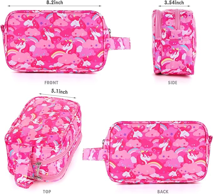 Unicorn Kids Toiletry Bag for Girls, Travel Toiletry Bag for Little Young Girls Cosmetic Bag Makeup Bag Waterproof Hanging Wash Bag Toddler Toiletries, Pink