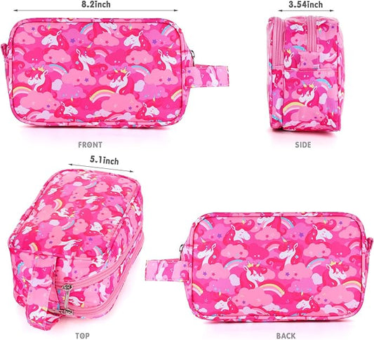Unicorn Kids Toiletry Bag for Girls, Travel Toiletry Bag for Little Young Girls Cosmetic Bag Makeup Bag Waterproof Hanging Wash Bag Toddler Toiletries, Pink