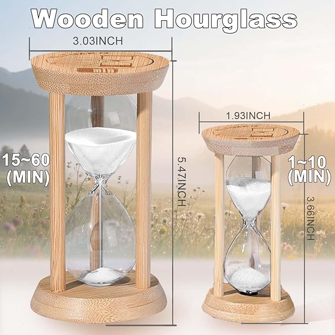 5 Minute Sand Timers, Wooden Mini White Sand Hourglass for Classroom, 5 Min Small Reloj De Arena for Kitchen, Office, Game, Decor