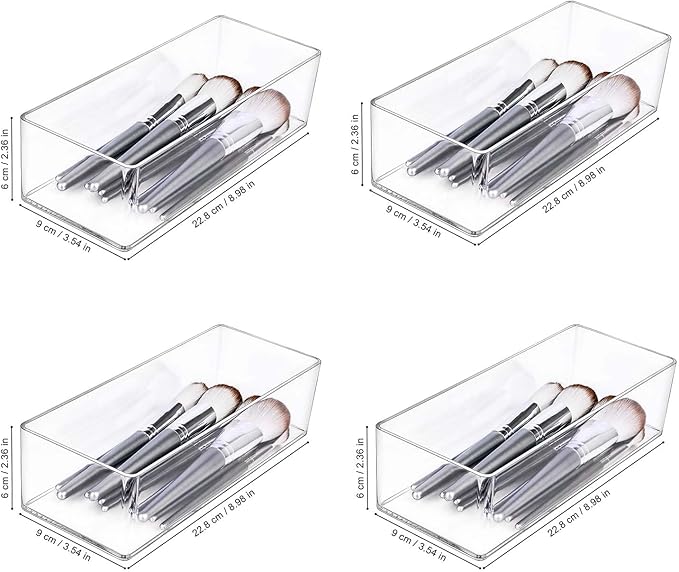 JessLab Acrylic Organizers, Bathroom Organizer for Drawer, 4-Pack Cosmetic Display Cases for Vanity, Countertop, Desk, Kitchen, and Makeup Storage, 1-Section