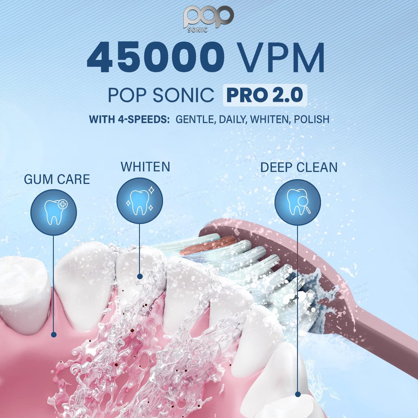 Pop Sonic Pro 2.0 Electric Toothbrush (Pink) Rechargeable Sonic Toothbrush with 45,000 Vibrations Per Minute & 4 Cleaning Modes for Adults & Kids with Long Lasting Dupont Nylon Bristles
