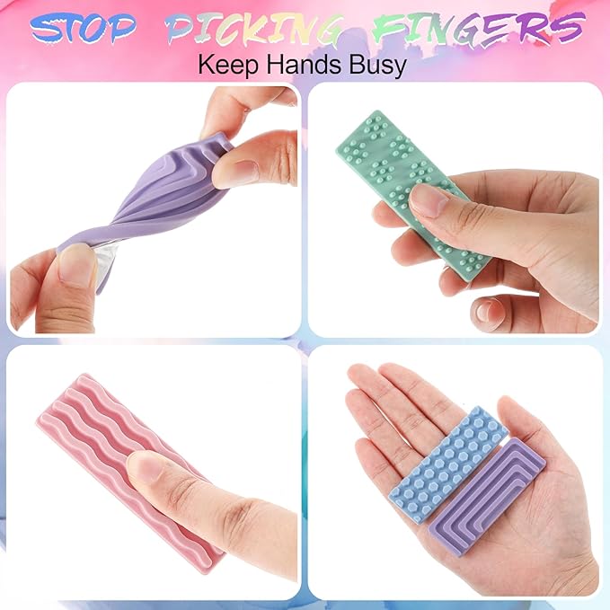 Ireer 6 Pcs Set of Silicone Sensory Strip Gifts for Christmas Stocking Stuffers Adhesives Anxiety Stickers Mental Health Stickers Fidget Textured Toys Calm Items Anxiety Relief for Adult Desk,Pastel