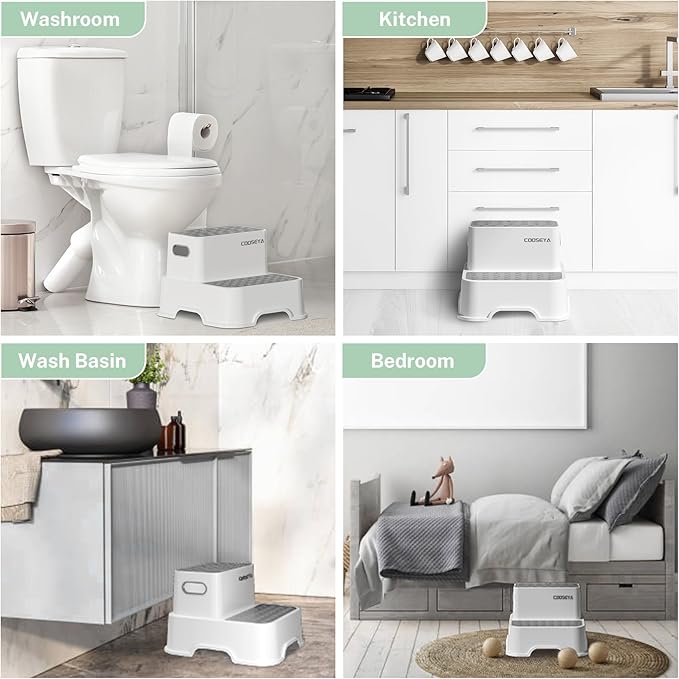 COOSEYA 2 Step Stools for Kids,Toddler Step Stool for Bathroom Sink,No-Slip Double up Stepping for Toddlers Bathroom, Multifunctional Toilet Potty Stool for Kids,Toilet Potty Training(2 Packs)