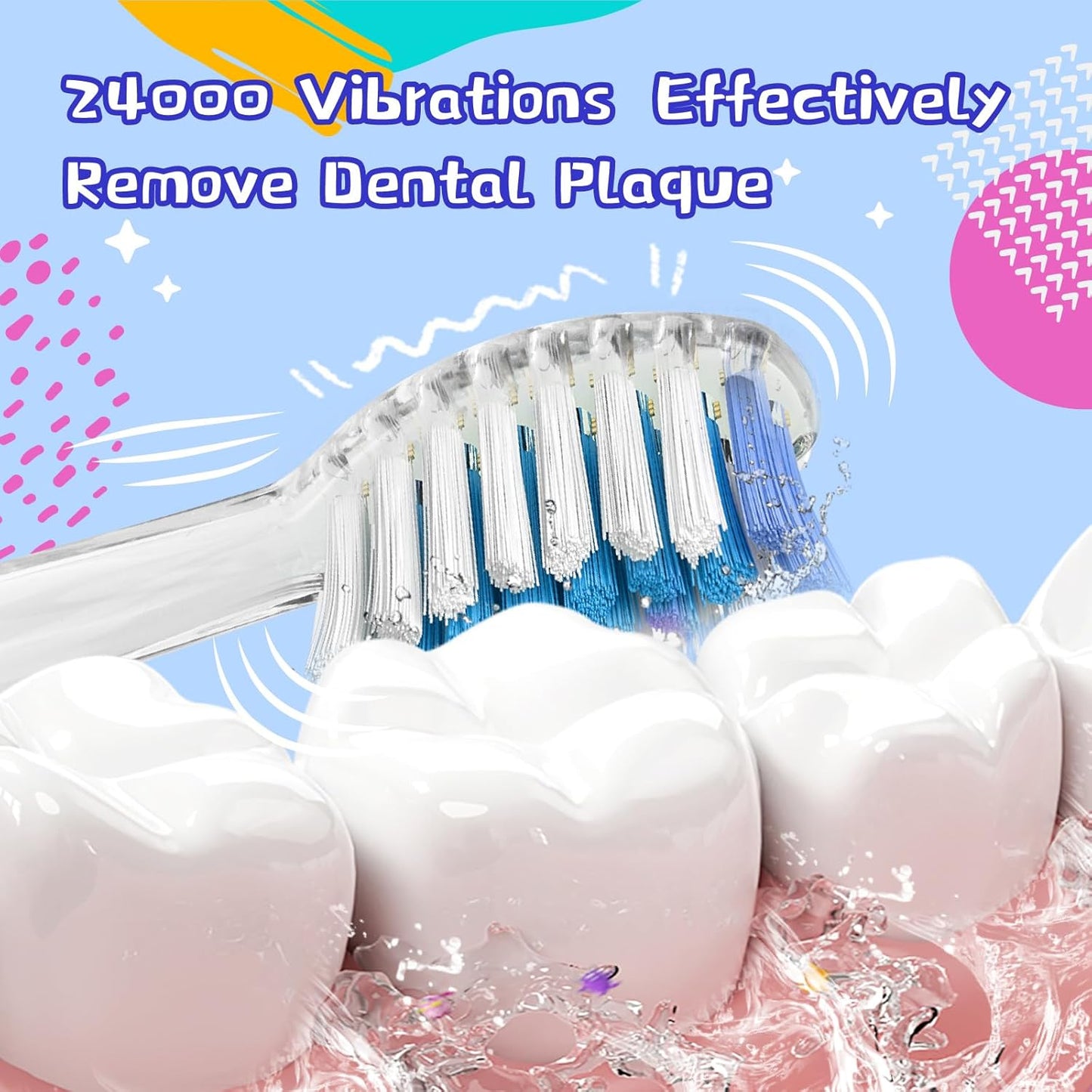 Kids Electric Toothbrush with 2 Minute Timer 30 Seconds Reminder and 4 Replacement Bursh Heads,Color Led Lights,24,000 Vibrations Girls Battery Power Toothbrush for Ages 4-12 Years(Purple)