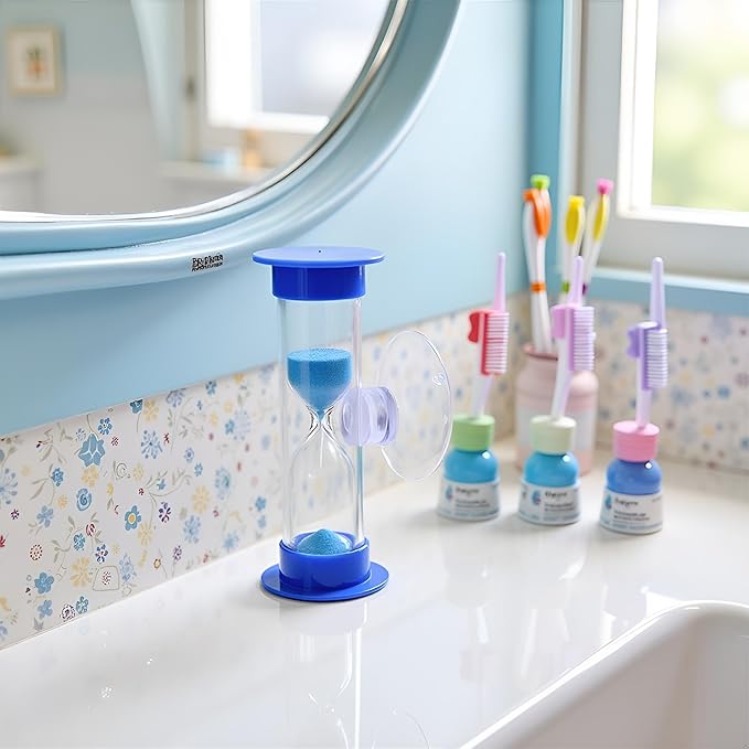 2Pcs Blue Toothbrush Timer for 2mins Sand Clock Timer 2 Minute Sand Timer, Plastic Suction Cup Hourglass Sandglass Desktop Ornament Party Favors