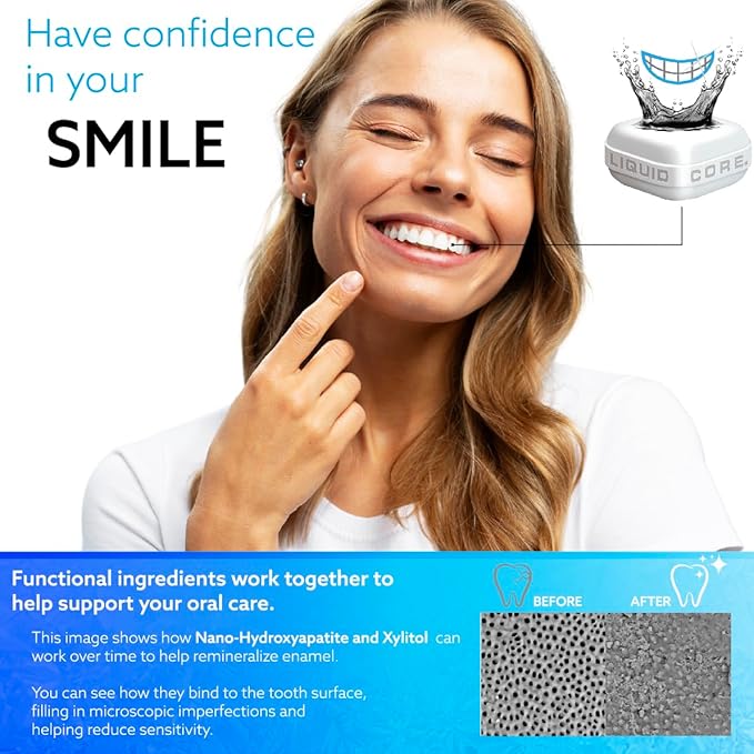 Liquid Core Smile Activated Charcoal Gum with MCT Oil, Hydroxyapatite, and Xylitol – Teeth Cleaning Gum, Icy Mint Sugar-Free Gum (15 Pack)