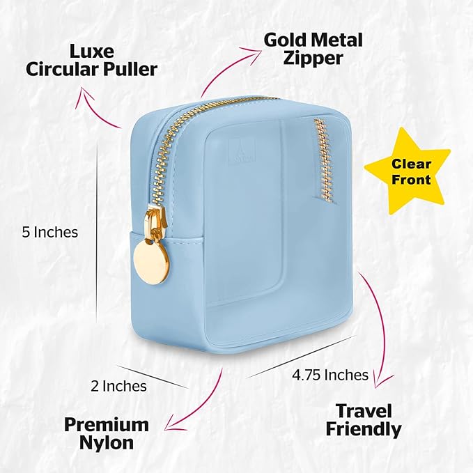 Clear Makeup Bag Mini Pouch for Purse Small Cosmetic Bag Travel Organizer Light Blue Cosmetic Case Pouch