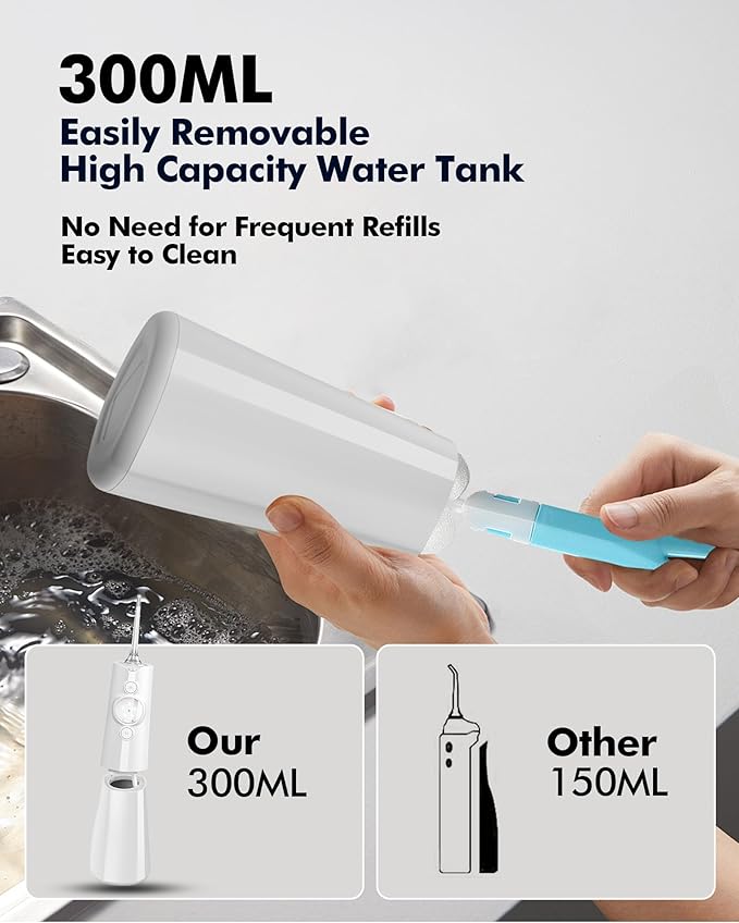 Water Flosser Teeth Pick: LED Display 5 Modes Cordless Dental Pick with 300ML Tank for Braces,Gums Care, IPX7 Waterpoof, 6 Jet Tips Water Flossing Cleaning Picks, Portable for Travel, Home, Y215 White