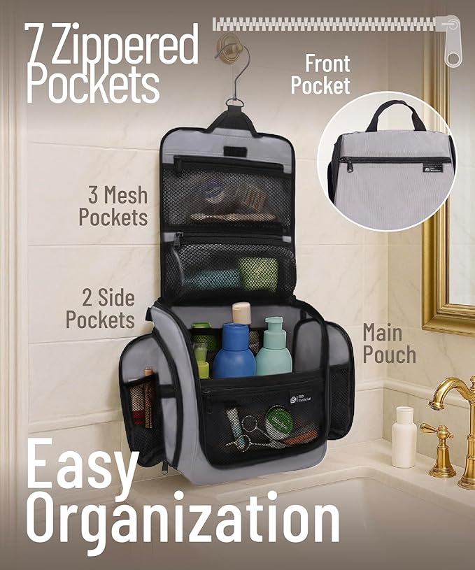 DD D&D Wanderlust D&D Hanging Travel Toiletry Bag for Men and Women – Cosmetics, Makeup and Toiletries Organizer Kit with 10 Compartments