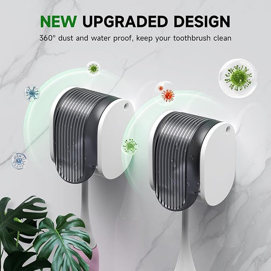 4 Pcs Toothbrush Holders Wall Mounted, Single Slot Design, Shower Self Adhesive Wall Mounted Toothbrush Holder with Cover, Waterproof and Dustproof, Suitable for Bathroom, Family, Travel (Grey)