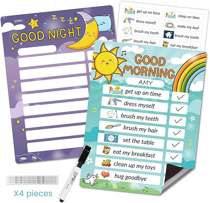 Magnetic Bedtime/Morning Routine Chart for Kids -Toddler Daily Schedule Chart at Home,Morning Checklist,Dry Erase Bedtime Checklist to Do List,Daily Routine Chore Chart for Kids