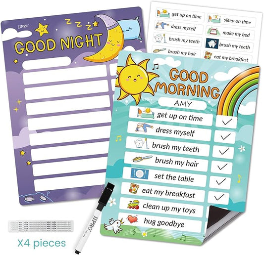 Magnetic Bedtime/Morning Routine Chart for Kids -Toddler Daily Schedule Chart at Home,Morning Checklist,Dry Erase Bedtime Checklist to Do List,Daily Routine Chore Chart for Kids