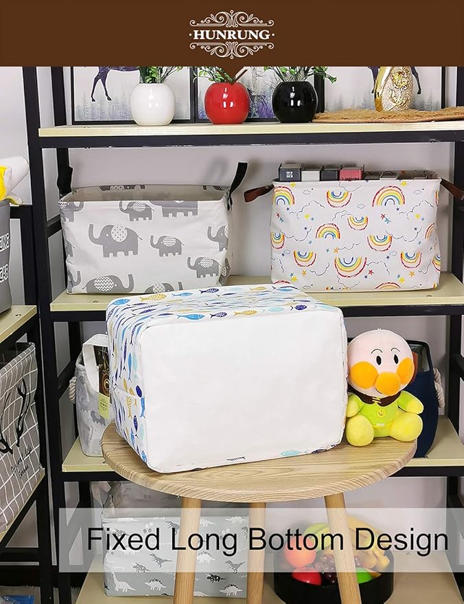 HUNRUNG Rectangle Storage Basket Cute Canvas Organizer Bin for Pet/Children Toys, Books, Clothes Perfect for Rooms/Playroom(rectangle-fish)