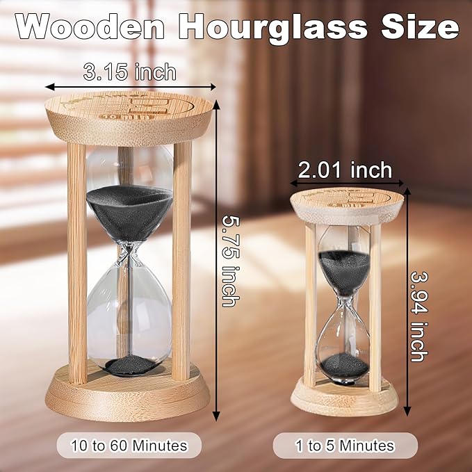 SuLiao Wooden Sand Timer 5 Minute Hourglass, Beech Small Black Sand Watch 5 Min, Reloj De Arena Hour Glass Sandglass for Home Office Decorative Game Classroom