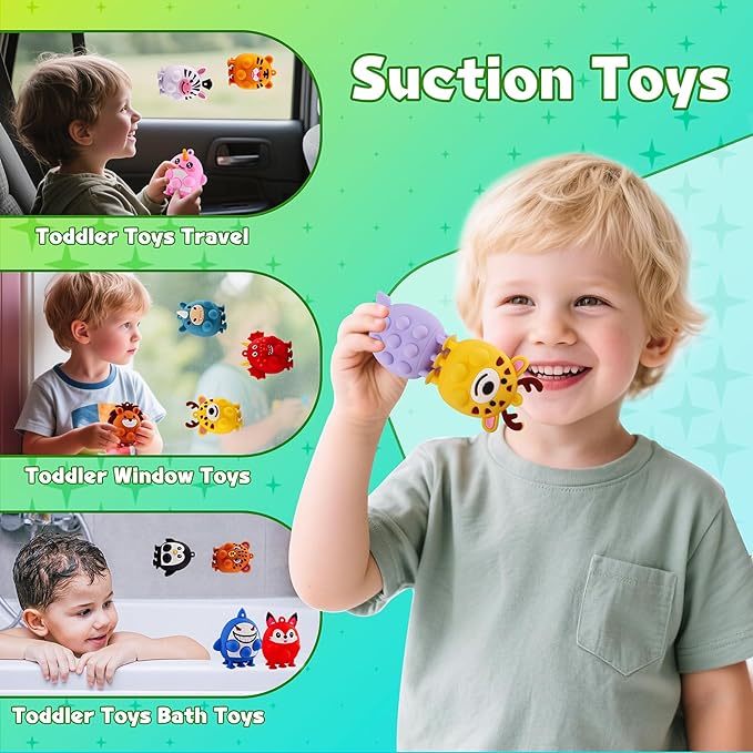 12 PCS Party Favors for Kids, Silicone Animal Pop Fidget Toys with Suction, Birthday Gifts for Boy Girls, Treasure Box Toys, Goodie Bag Stuffers, Prizes for Kids, Pinata Stuffers