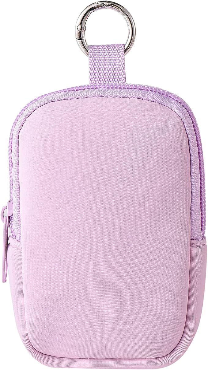 2Pcs Small Makeup Bag, Mini Portable Travel Cosmetic Bag, Soft Neoprene Makeup Pouch with Zipper, Fashion Accessory with Snap Hook, Cute Coin Purse Lipstick Cosmetic Travel Organizer(Black+ Purple)