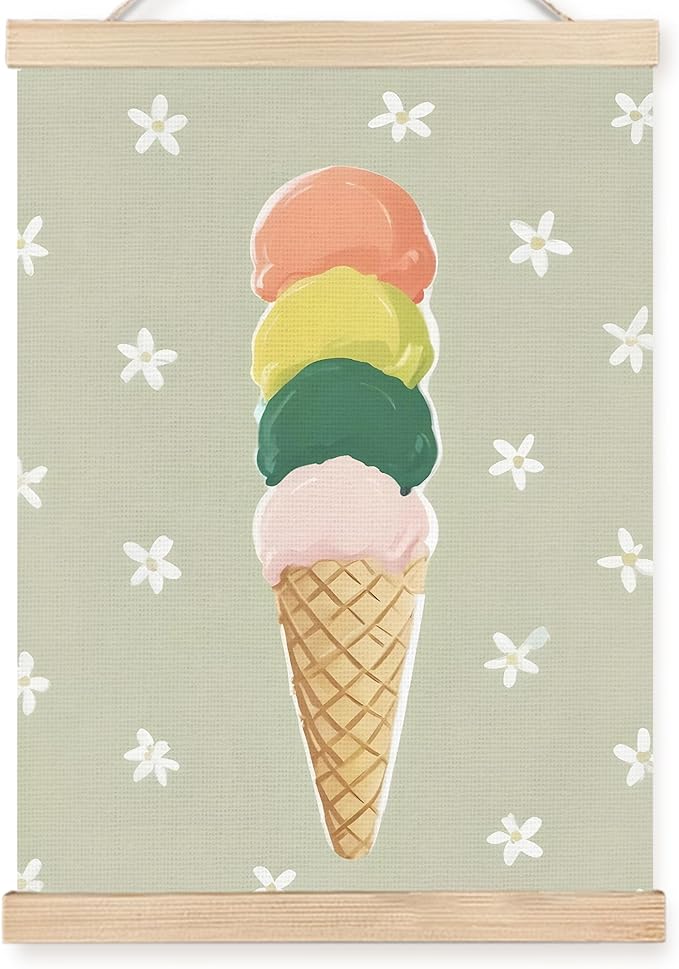FDHSPAAM Ice Cream Nursery Wall Art Decor, Kids Room Decor, Cute Ice Cream Cone Sweet Treat Neutral Wall Art Posters for Kids Bedroom Cafe Kitchen, 12x16 Inch
