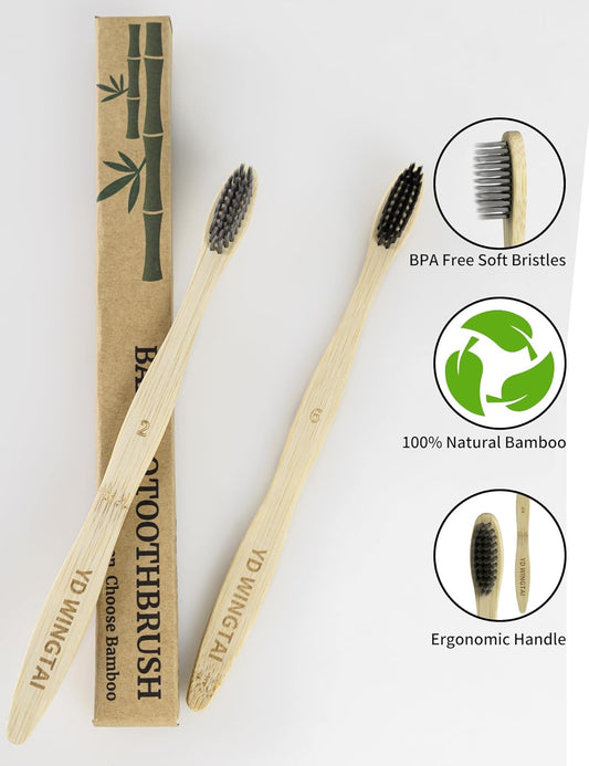 Biodegradable Bamboo Toothbrushes 12pack Non Plastic Toothbrush Natural Wooden Travel Size Organic Charcoal Tooth Brush
