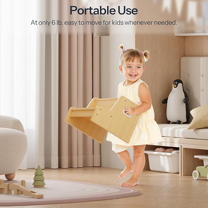 HOOBRO Step Stool for Kids, Two Step Toddler's Stool, Kids Potty Training Stool with Handles, Non-Slip Pads for Safety, Easy to Move, for Sink, Bathroom, Bedroom, Natural NL01JD01