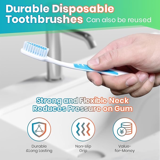 100 Pack Individually Wrapped Bulk Toothbrushes for Adults & Kids, Disposable Tooth Brush, Medium Soft Bristles for Travel, Donations, Hotels