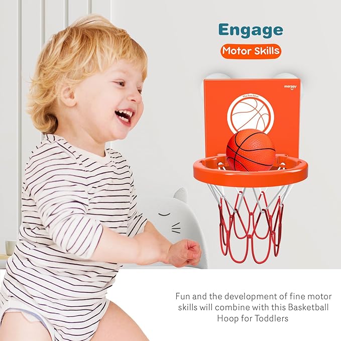 Bath Toys - Bathtub Basketball Hoop for Kids, Toddlers - Suction Cup Basketball Hoop and 4 Soft and No Hole Balls - Baby & Toddler Mini Basketball Hoop - Boys & Girls