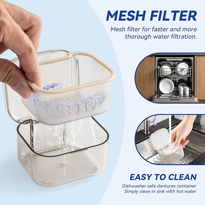 Retainer Case Box, Denture Case with Lid, Denture Cup for Partial Dentures,Mouth Guard&braces,Dentures Soaking Container Storage for Travel (Black)