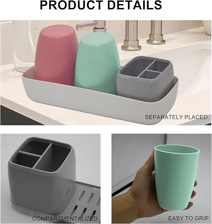 Toothbrush Holder - Bathroom Accessories Set for Kids Toothbrush Holder, Kids Bathroom Decor, Kids Bathroom Set for Countertop, Green & Red