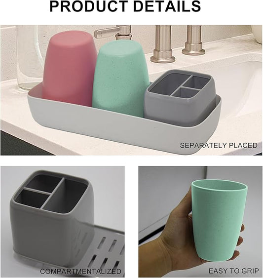 Toothbrush Holder - Bathroom Accessories Set for Kids Toothbrush Holder, Kids Bathroom Decor, Kids Bathroom Set for Countertop, Green & Red