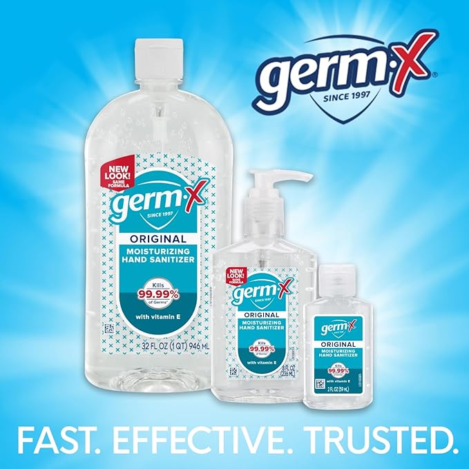 Germ-X Original Hand Sanitizer, 2 Fl Oz (Pack of 6), Less Drying Moisturizing Gel with Vitamin E, No Rinse Formula, Display Pack, Mini Travel Size for On-The-Go