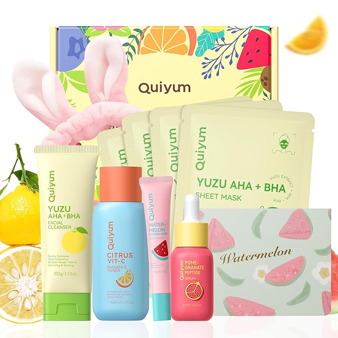 Skin Care Set for Oily/Combination Ance Skin, 5PCS Natural Fruit Skincare Kit with Salicylic Acid, Vit-C & Peptide, Birthday Gifts for Women | Oil Control | Brightening | Anti-Acne | Gift Sets