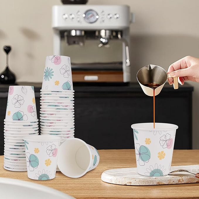 Lamosi 3 oz Bathroom Paper Cups 300 Pack, Floral Disposable Small Mouthwash Drinking Cup for Water, Coffee, Sample, Tasting and Dessert