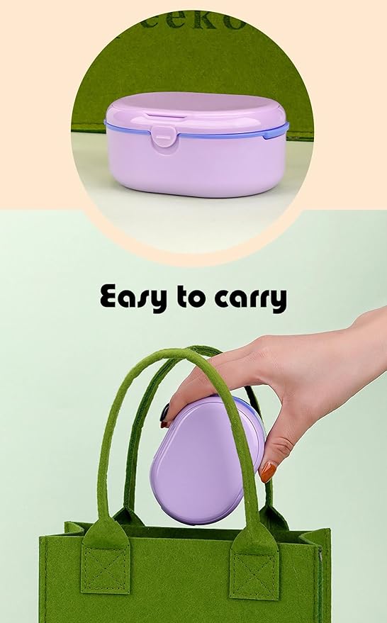 MURRI&MURRDI Retainer Case, Denture Bath Box with Strainer Basket, Mouth Guard Case Purple Braces Cleaner Cup, Cute Denture Holder Retainer Storage Soak Container for Travel (D Purple)