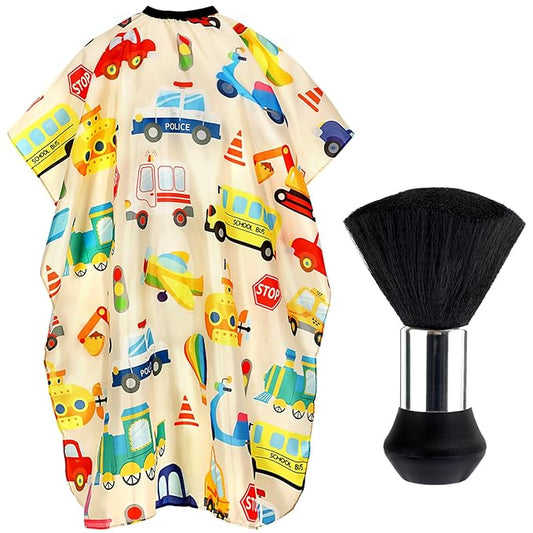 FEBSNOW Kids Hair Cutting Cape, Professional Barber Cape and Neck Duster Brush Cartoon Hairdresser Apron with Adjustable Closure for Children & Adults 55x39 Inches