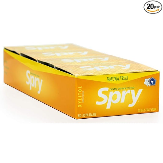 Spry Fresh Natural Xylitol Chewing Gum Dental Defense System - Aspartame-Free, Sugar-Free, Non-GMO, Gluten-Free (Fresh Fruit, 10 Count Blister Cards - Pack of 20)