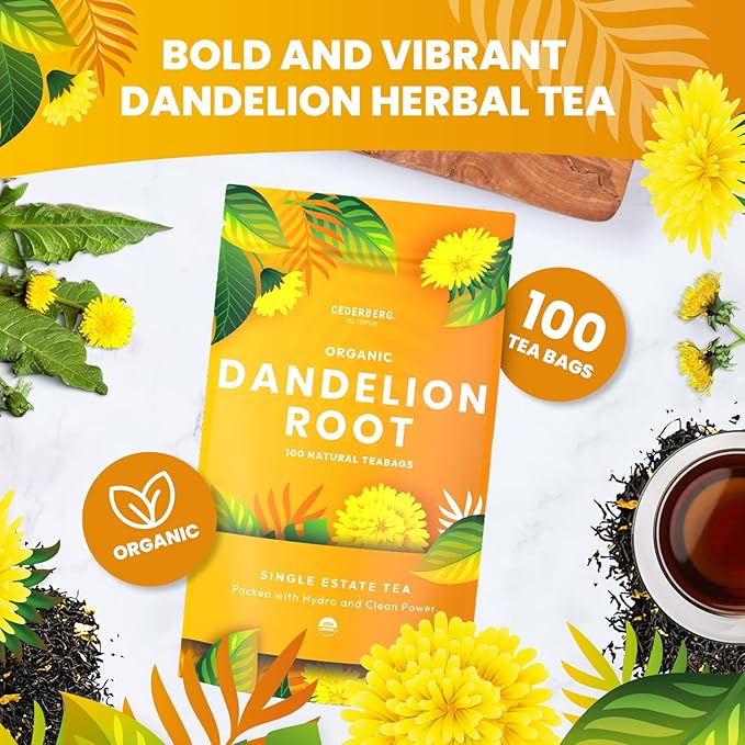 Organic Dandelion Root Tea-100 Tea Bags | Organic Herbal Tea | Eco-Friendly Tea Bags | Non-GMO Caffeine Free Tea