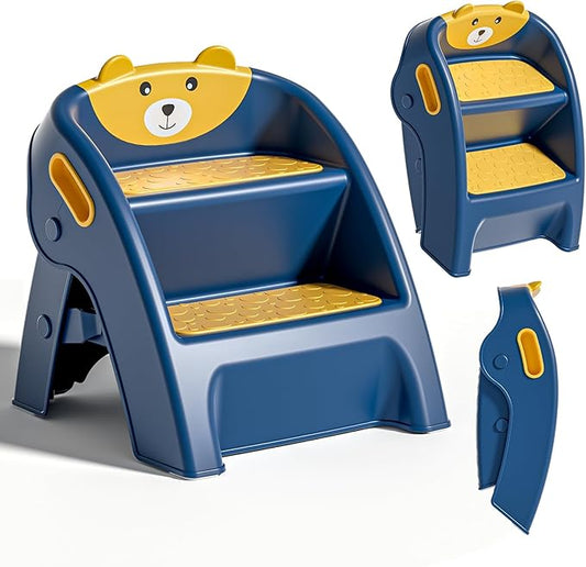 TPN Toddler Step Stool for Bathroom Sink and Potty Training Durable Anti-Slip,Anti-Tip A-Frame,10-Second Assembly, 2-Step Potty Stool with Wide Steps (Navy Blue)