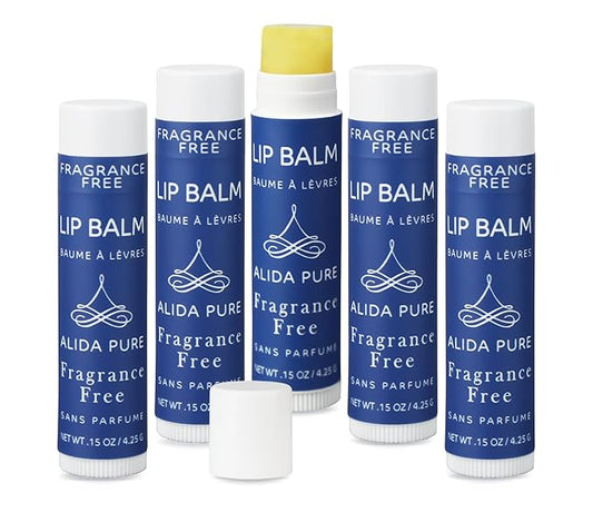 Fragrance Free Lip Balm, Vegan Set, Unscented, No Flavor, Beeswax Free, Organic Jojoba and, Avocado Oil, Vitamin E, Natural Moisturizer for Dry, Chapped, or Cracked Lips, 5 Tube Set