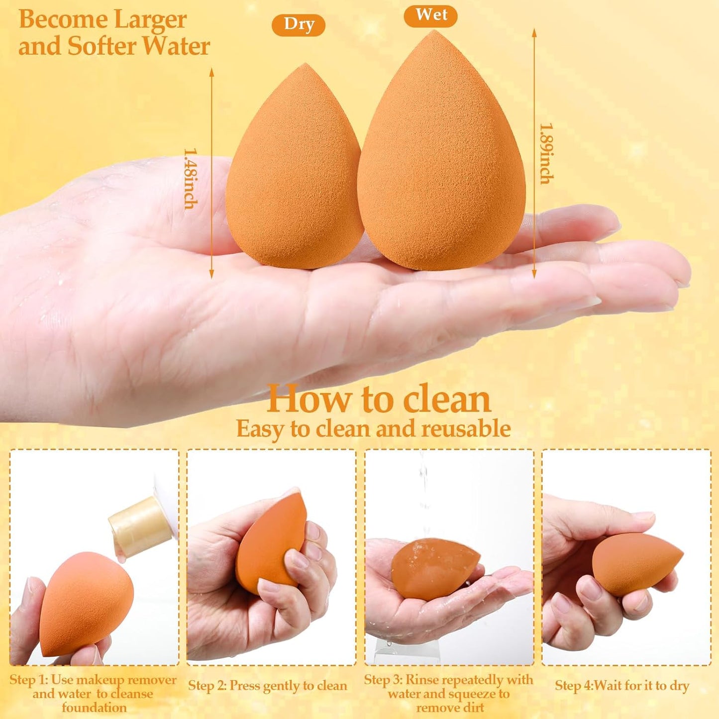 14 Pcs Makeup Sponge Set,Beauty Sponges Blender with 4 Pcs Powder Puff and 4 Pcs Mini Make up Sponges Birthday Gift,Mother's Day Gift for Women Liquid,Foundation,Powder,Concealer,Cream(Orange)