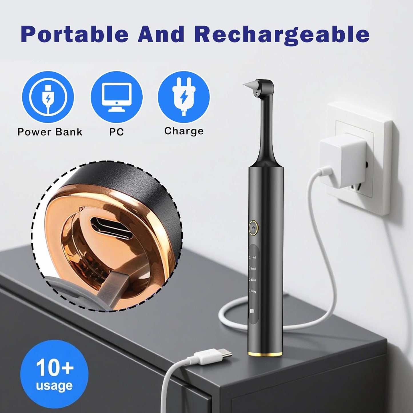 Rechargeable Tooth Polisher with 5 Brush Heads 9 Polish Pastes 4 Speed Modes IPX6 Teeth Cleaning Kit LED Light Dental Cleaning Kit for Home Use Polishing and Whitening of Tooth