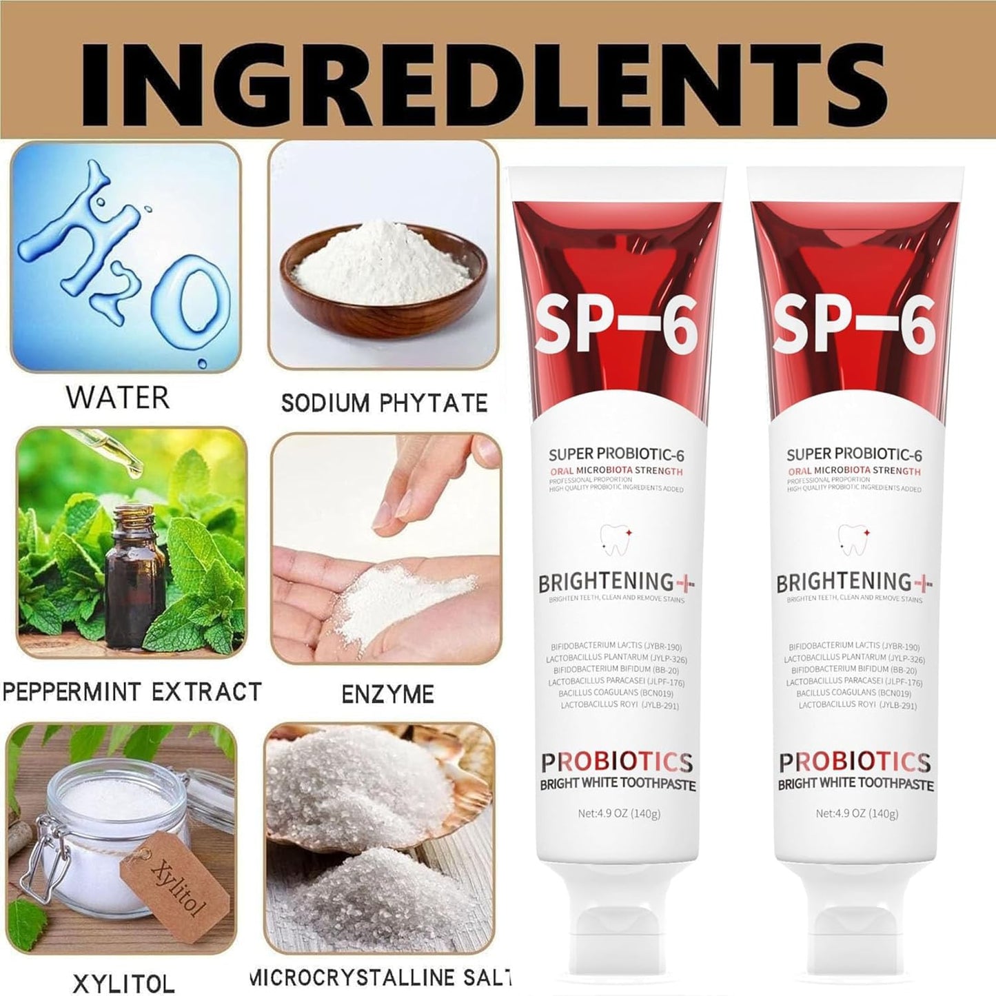 2PCS-SP-6 Whitening Toothpaste, Teeth Whitening, Enamel-Safe, Fluoride-Free, Fresh Mint, Fresh Breath