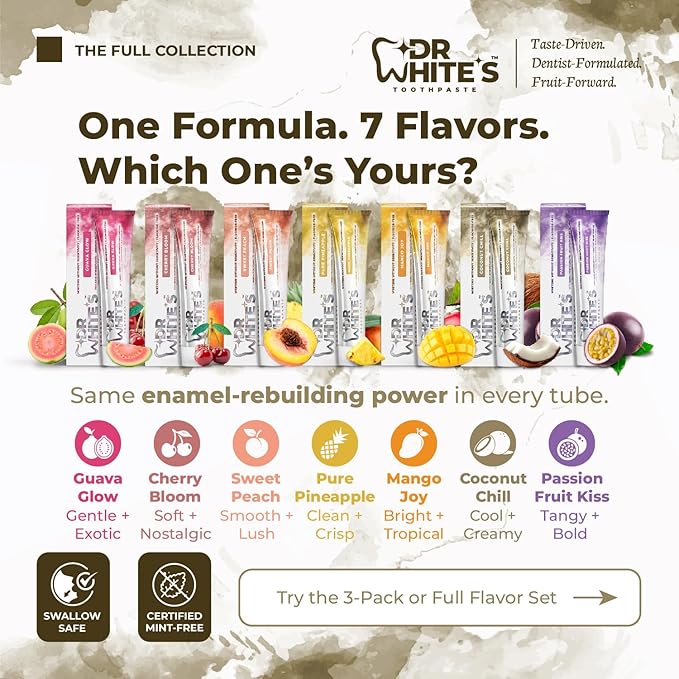 Dr. White’s Fluoride-Free nHA Toothpaste; Dentist-Formulated, Nano Hydroxyapatite + Xylitol, Sensitivity Relief Complex™, Mint-Free, Enamel Safe, Swallow-Safe (3.5 Oz, Coconut Chill)