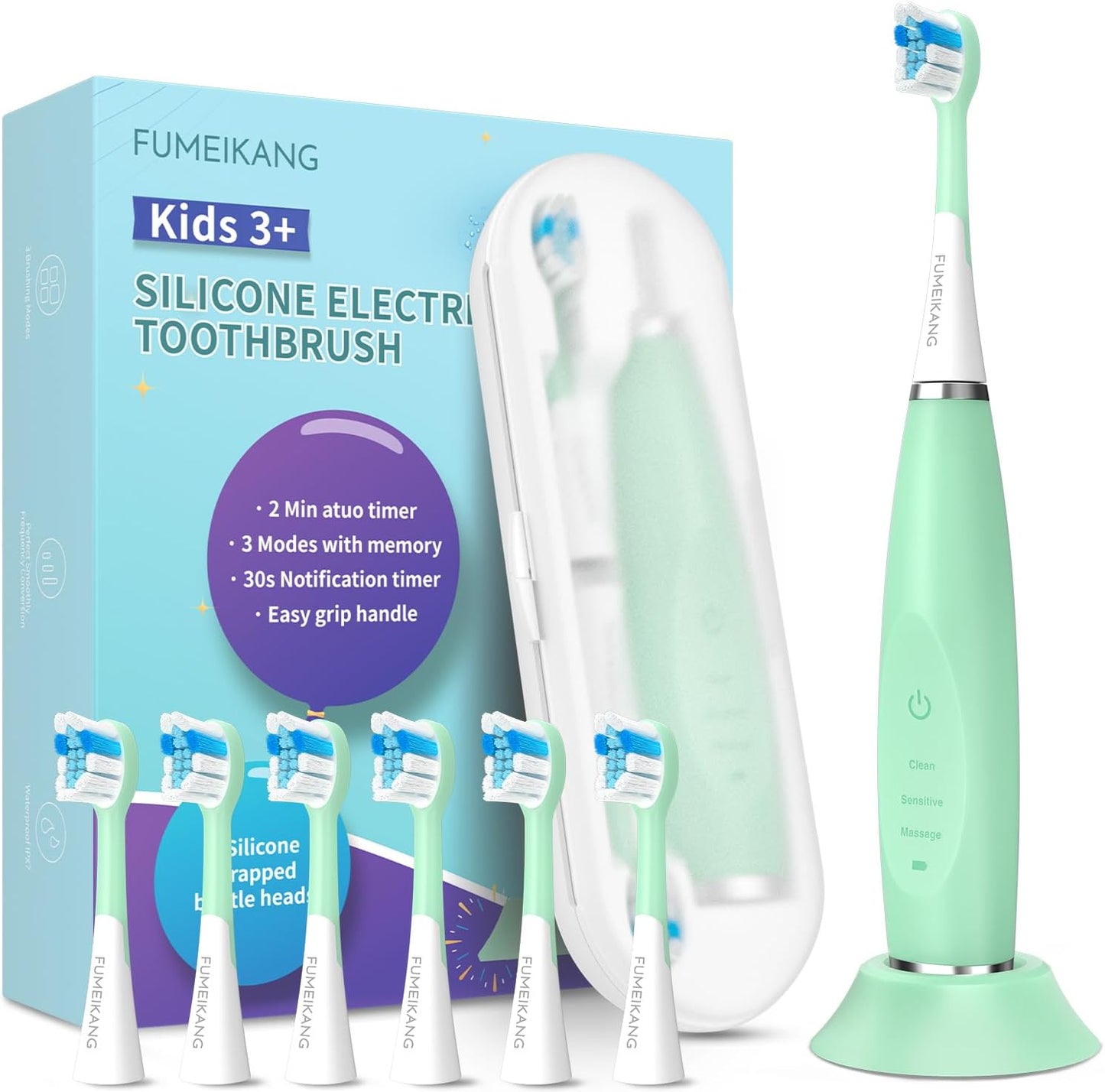 Kids Electric Toothbrushes Sonic Rechargeable Tooth Brush Gifts for Boys and Girls Smart Timer Power Toothbrush - 3 4 5 6 7 8 9 10 11 12 (Mint)