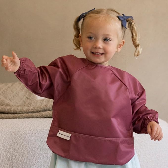 Tiny Twinkle Long Sleeve Bib for Babies & Toddlers – 2 Pack Waterproof Smock Bibs for Eating – Machine Washable & Mess-Proof, Baby Feeding Essential & Shower Must-Have (Rose Burgundy,6–24M)